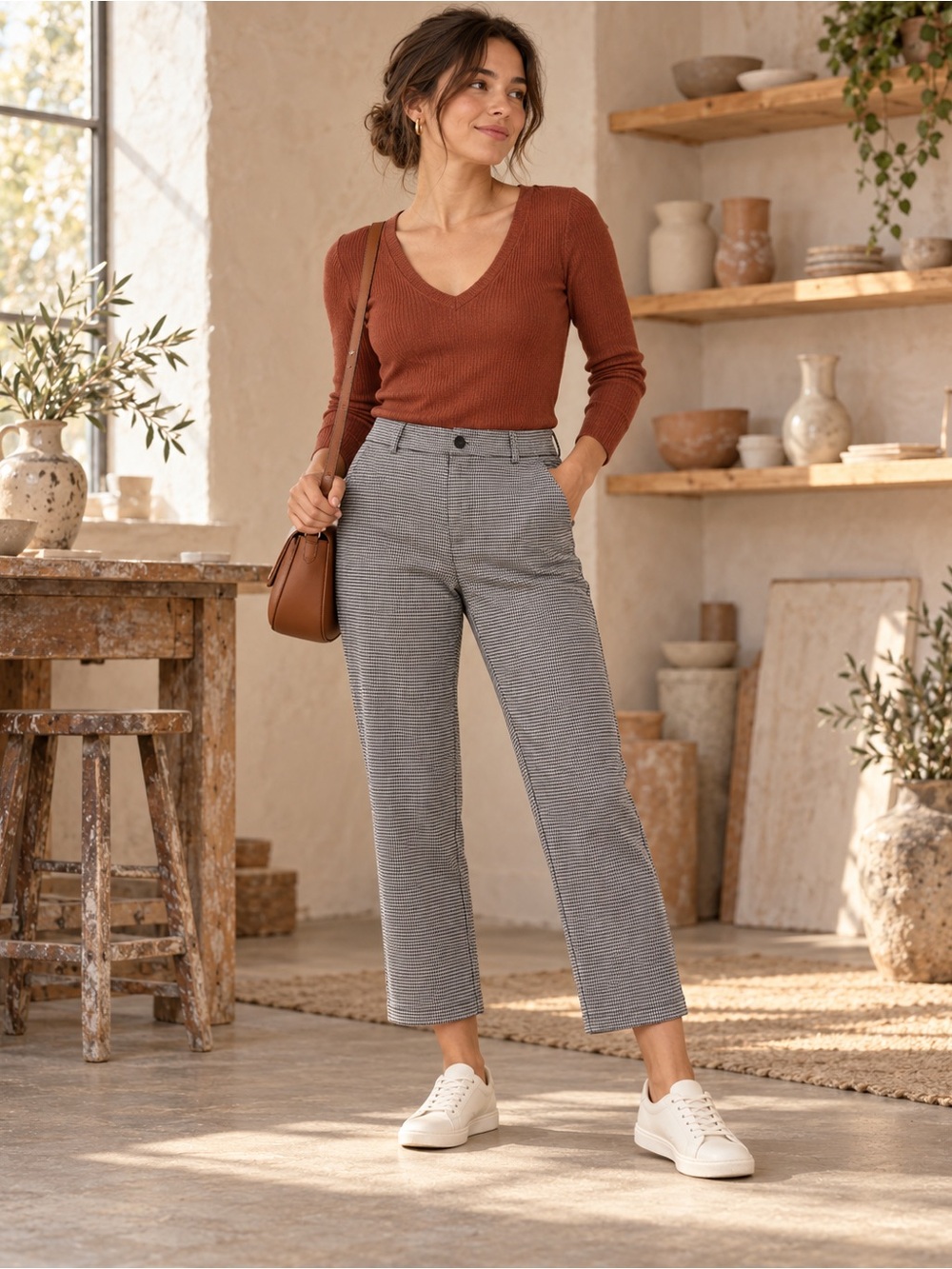 Petite Assembly Houndstooth Stretch Crop Pants MP